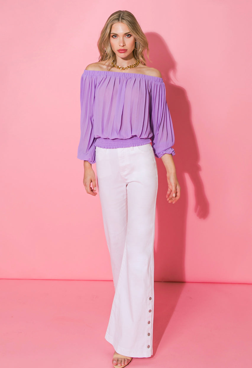 Lavender Pleated Off Shoulder Top - Jade Creek Boutique