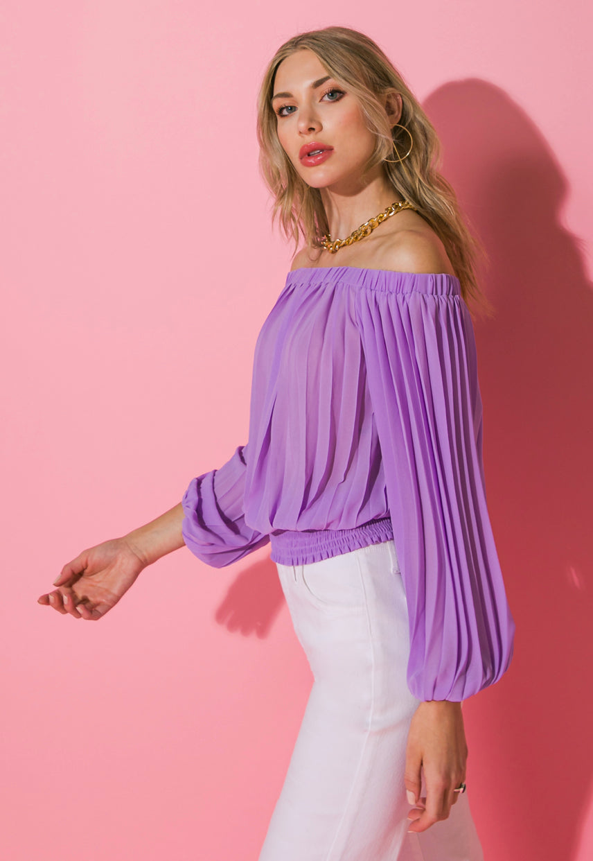 Lavender Pleated Off Shoulder Top - Jade Creek Boutique