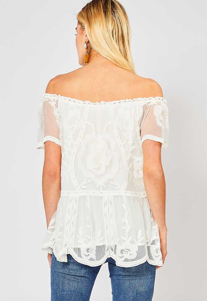 Ivory Lace Scallop Hem Top - Jade Creek Boutique