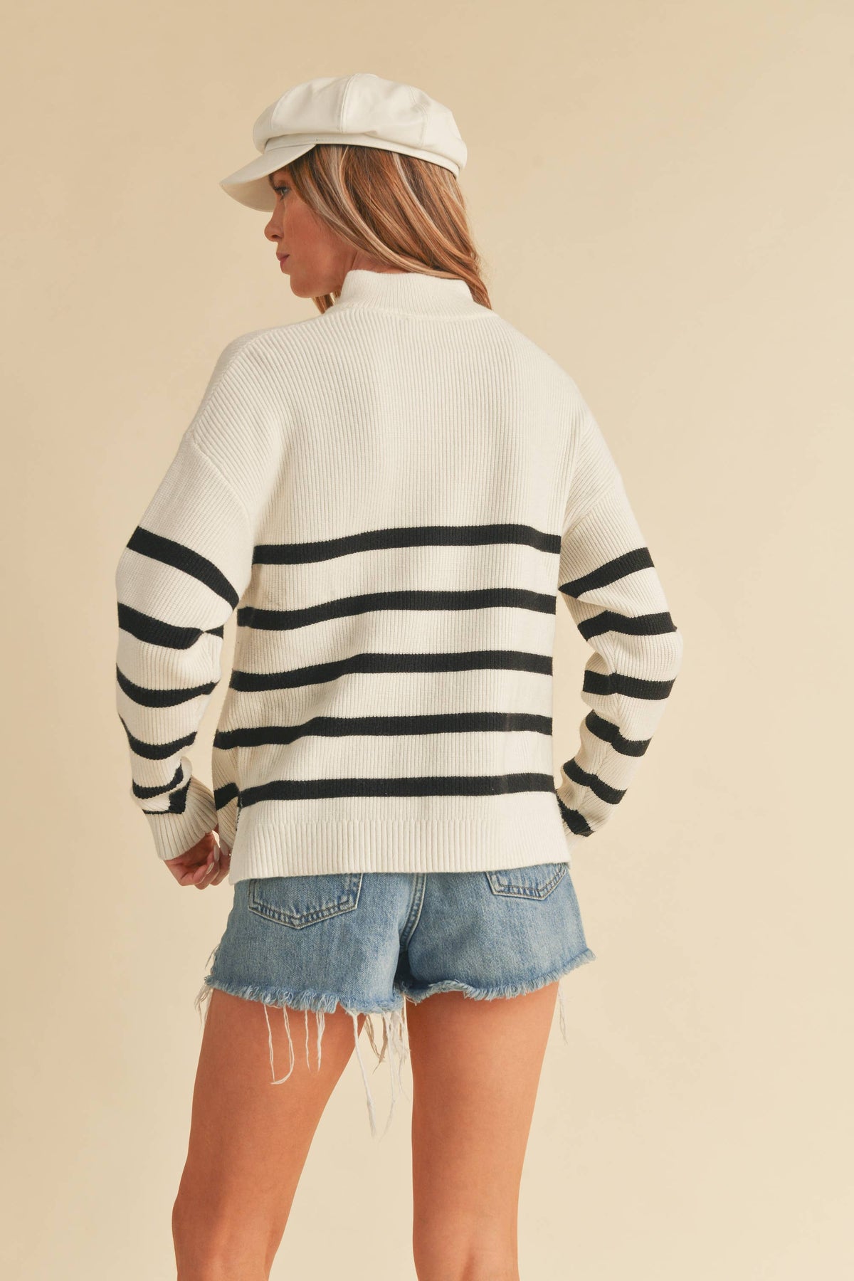 Striped Rib Knit 1/4 Zip Pullover