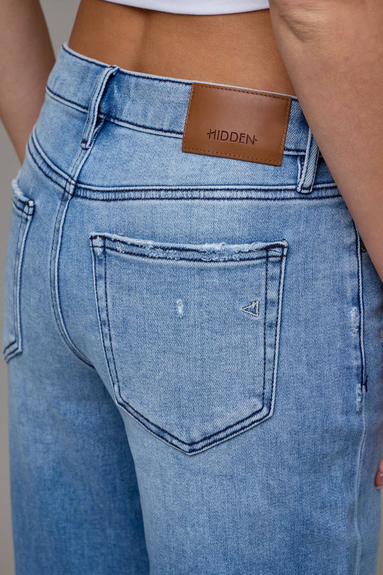 Medium Wash Mid Rise Distressed 33" Inseam Dad Jean - Jade Creek Boutique