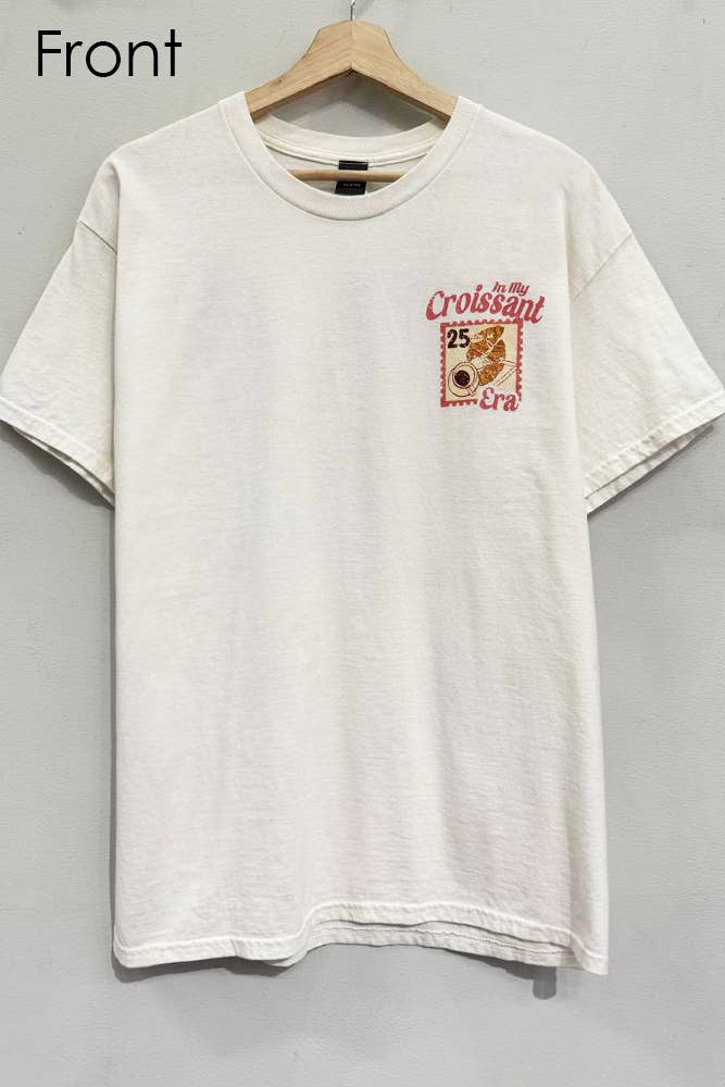 Croissant Cafe Front and Back Print Cream T-Shirt - Jade Creek Boutique