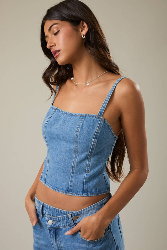 Denim Top with Cami Strap - Jade Creek Boutique