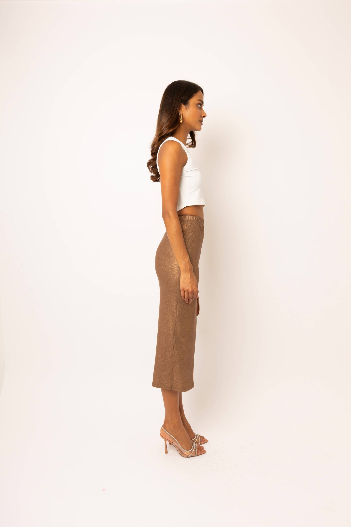 Metallic Latte Midi Skirt