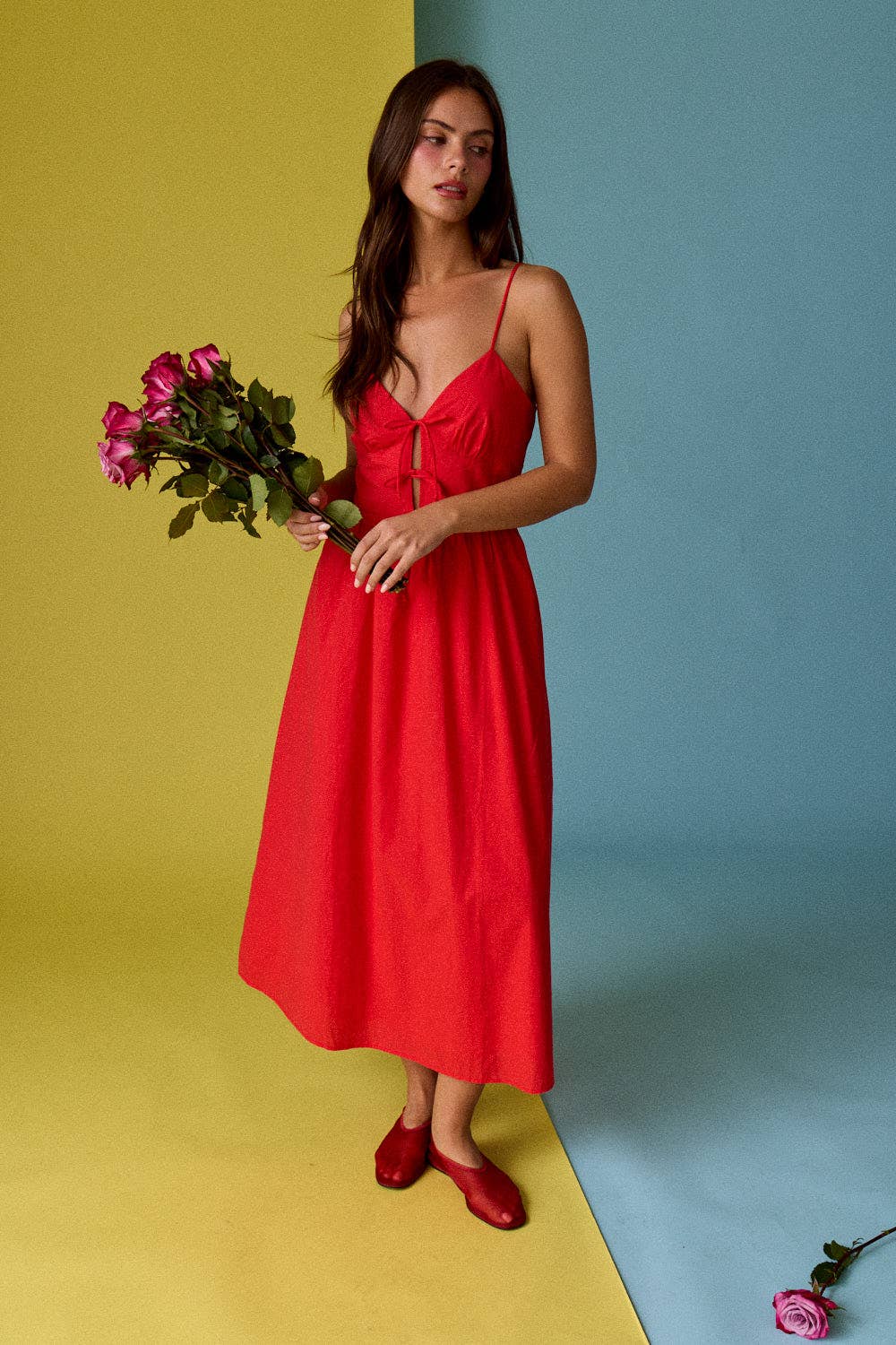 Red Tie Front Midi Cami Dress - Jade Creek Boutique