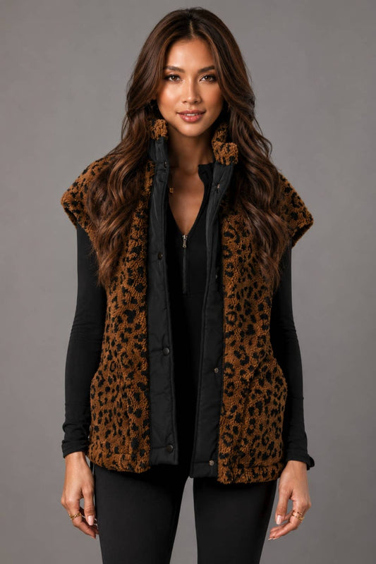 Brown Black Leopard Fleece Vest