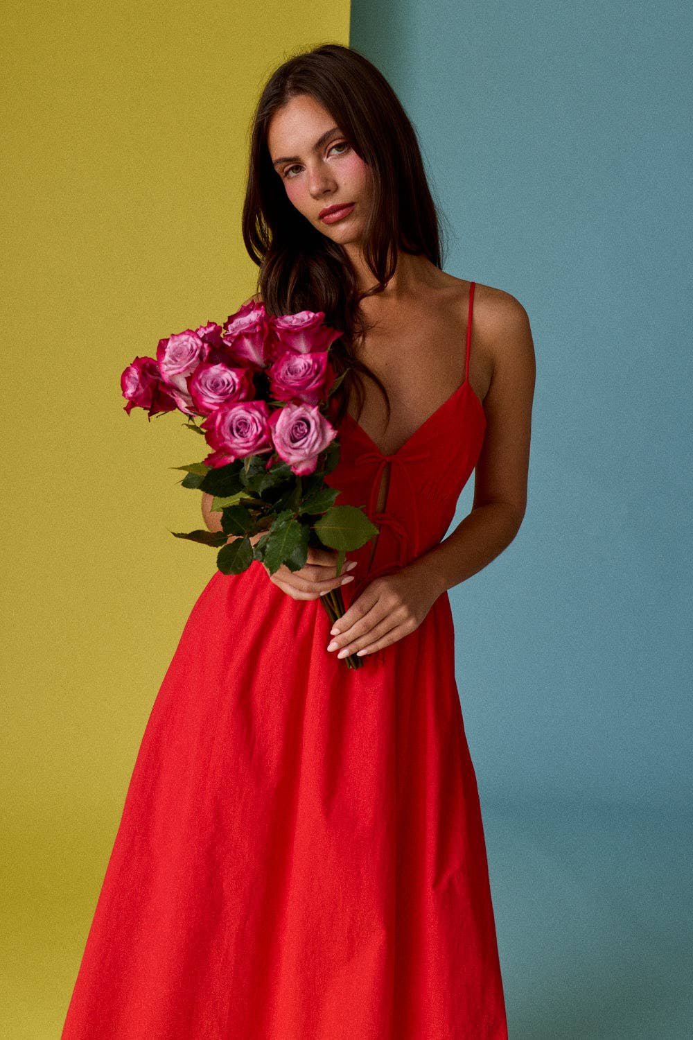 Red Tie Front Midi Cami Dress - Jade Creek Boutique