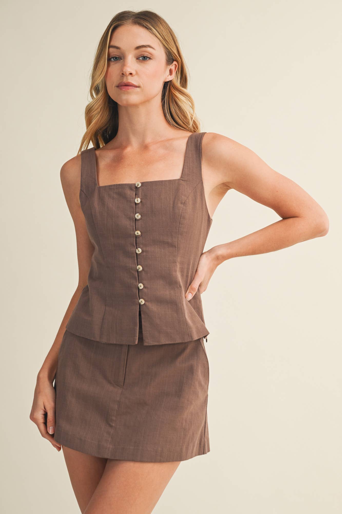 TAILORED SQUARE NECK BUTTON THROUGH TOP - Jade Creek Boutique
