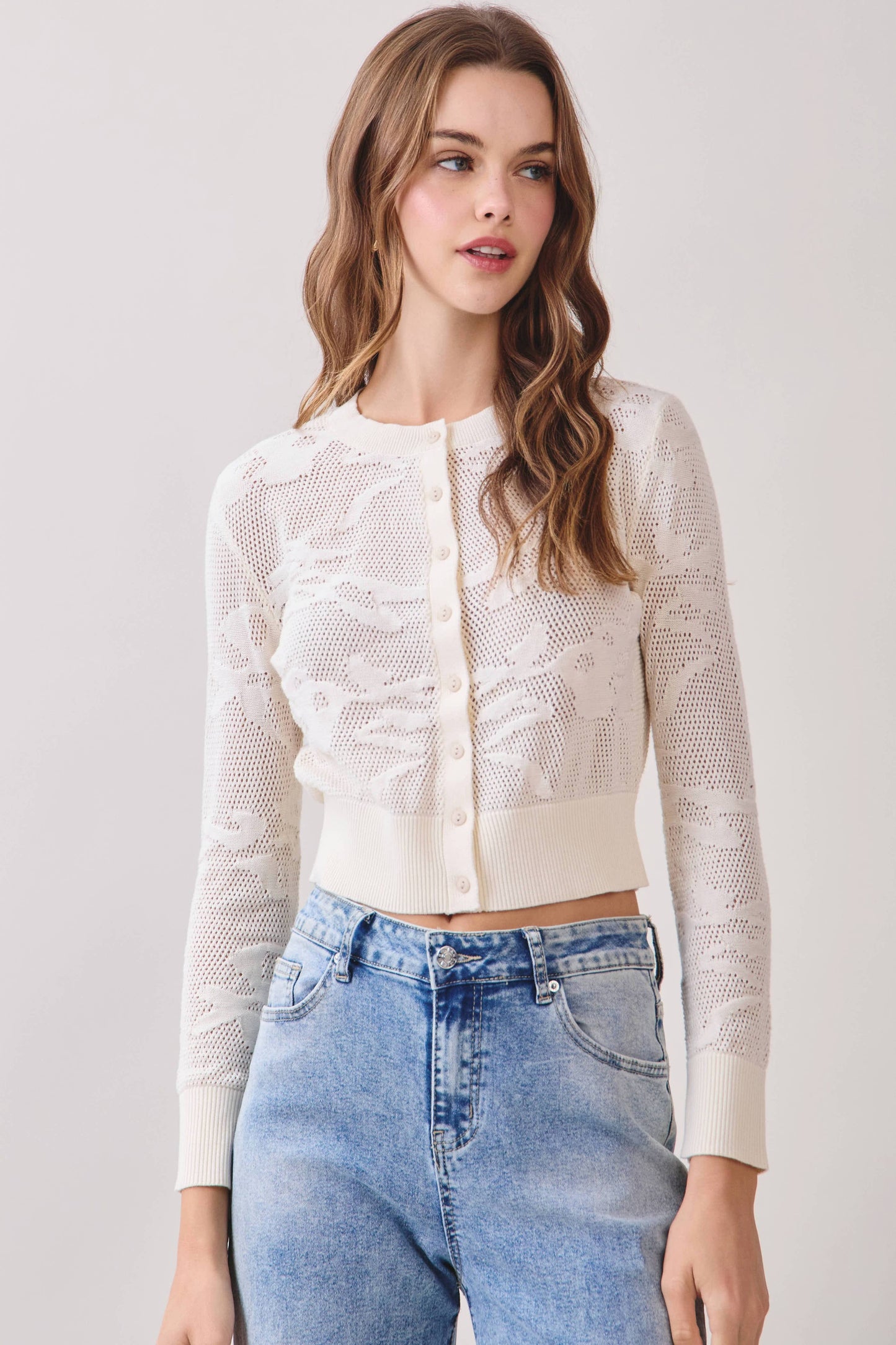 Openwork Knit Button Down Cardigan