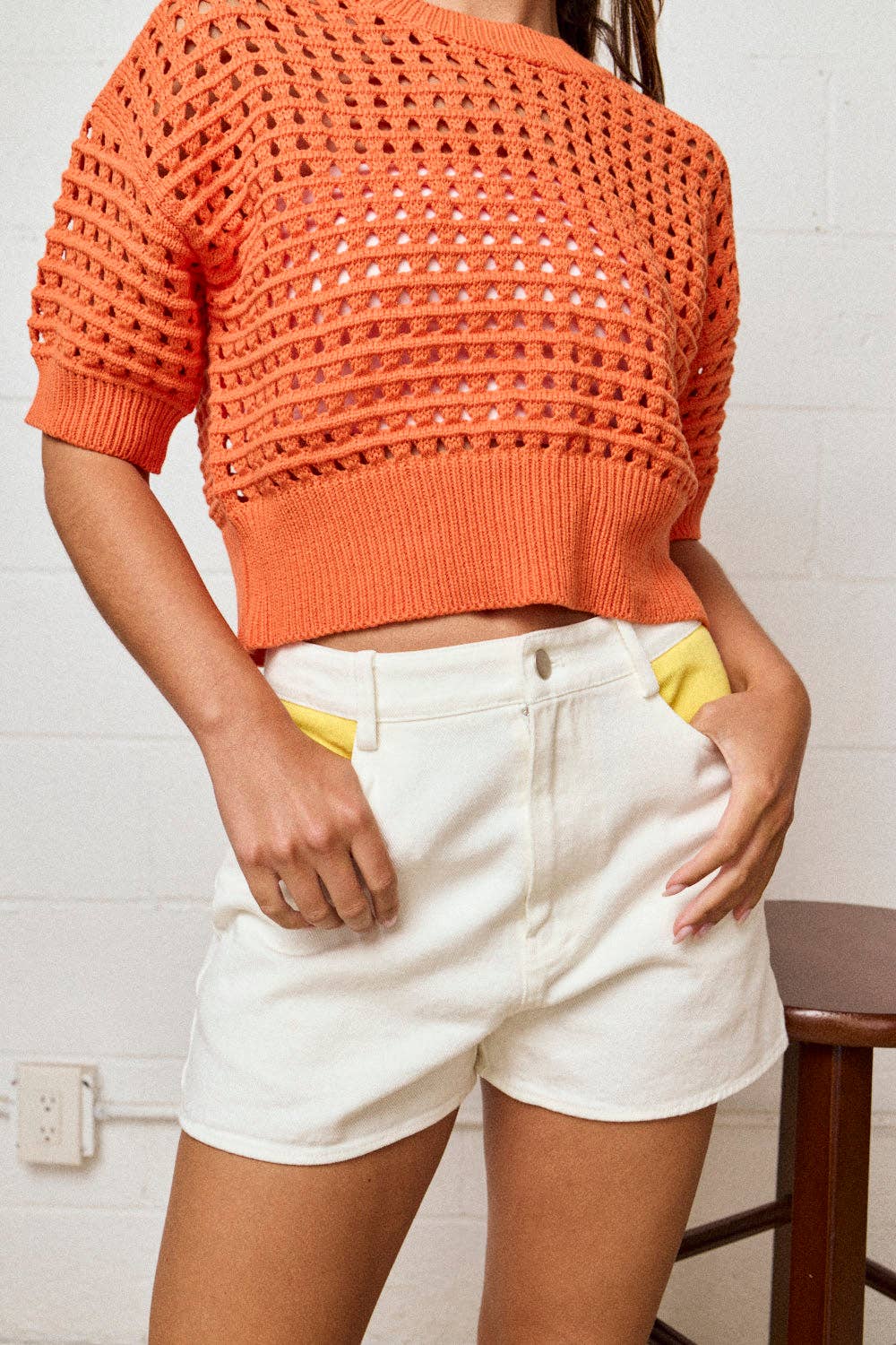Orange Cropped Crochet Top