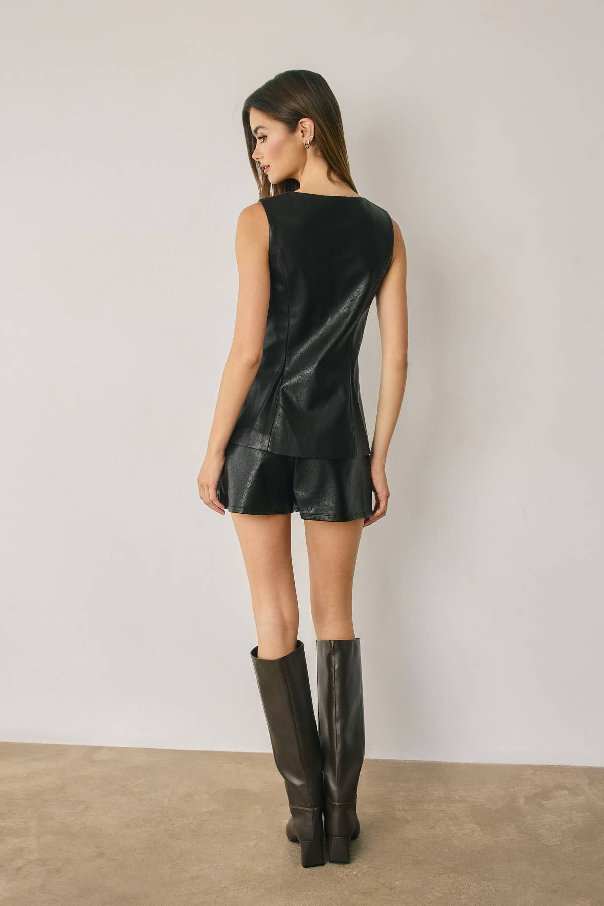 Faux Leather Tailored Vest Top - Jade Creek Boutique