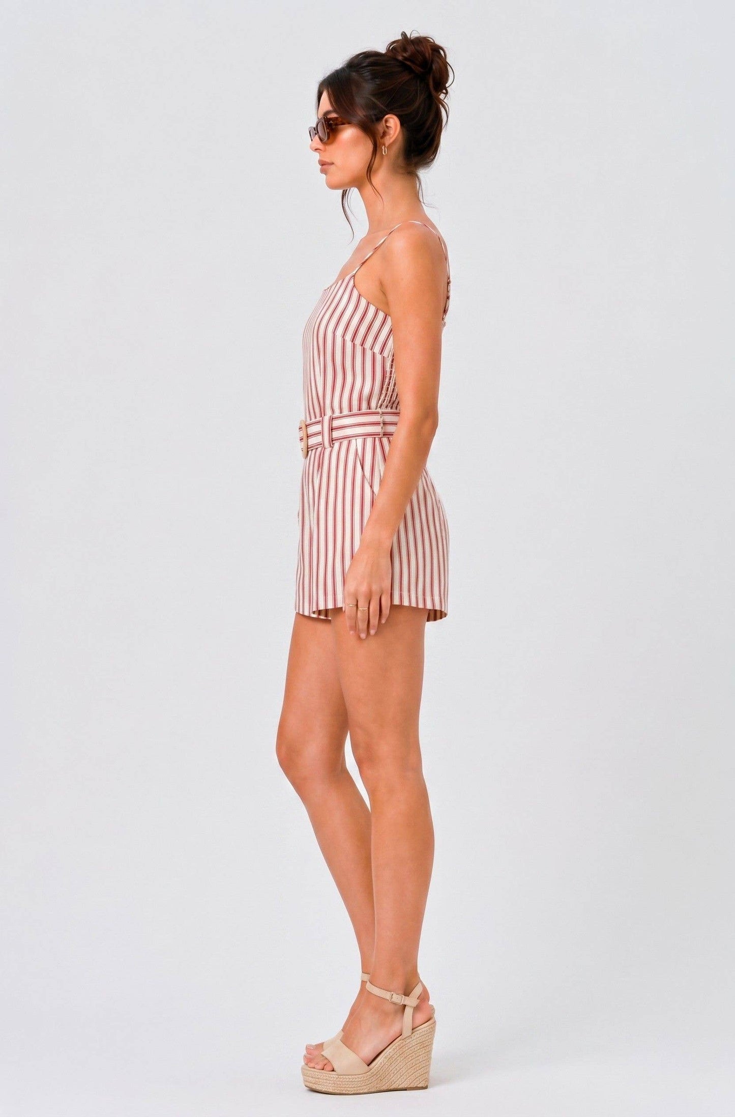 Crimson Cream Striped Romper