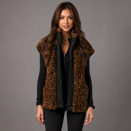 Brown Black Leopard Fleece Vest