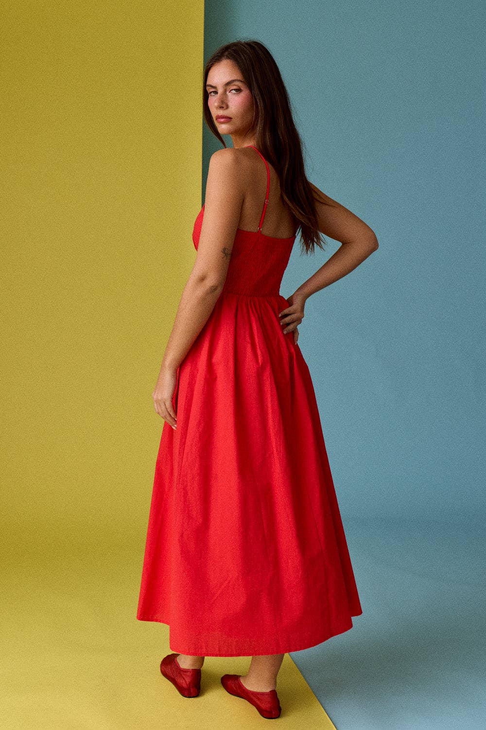 Red Tie Front Midi Cami Dress - Jade Creek Boutique