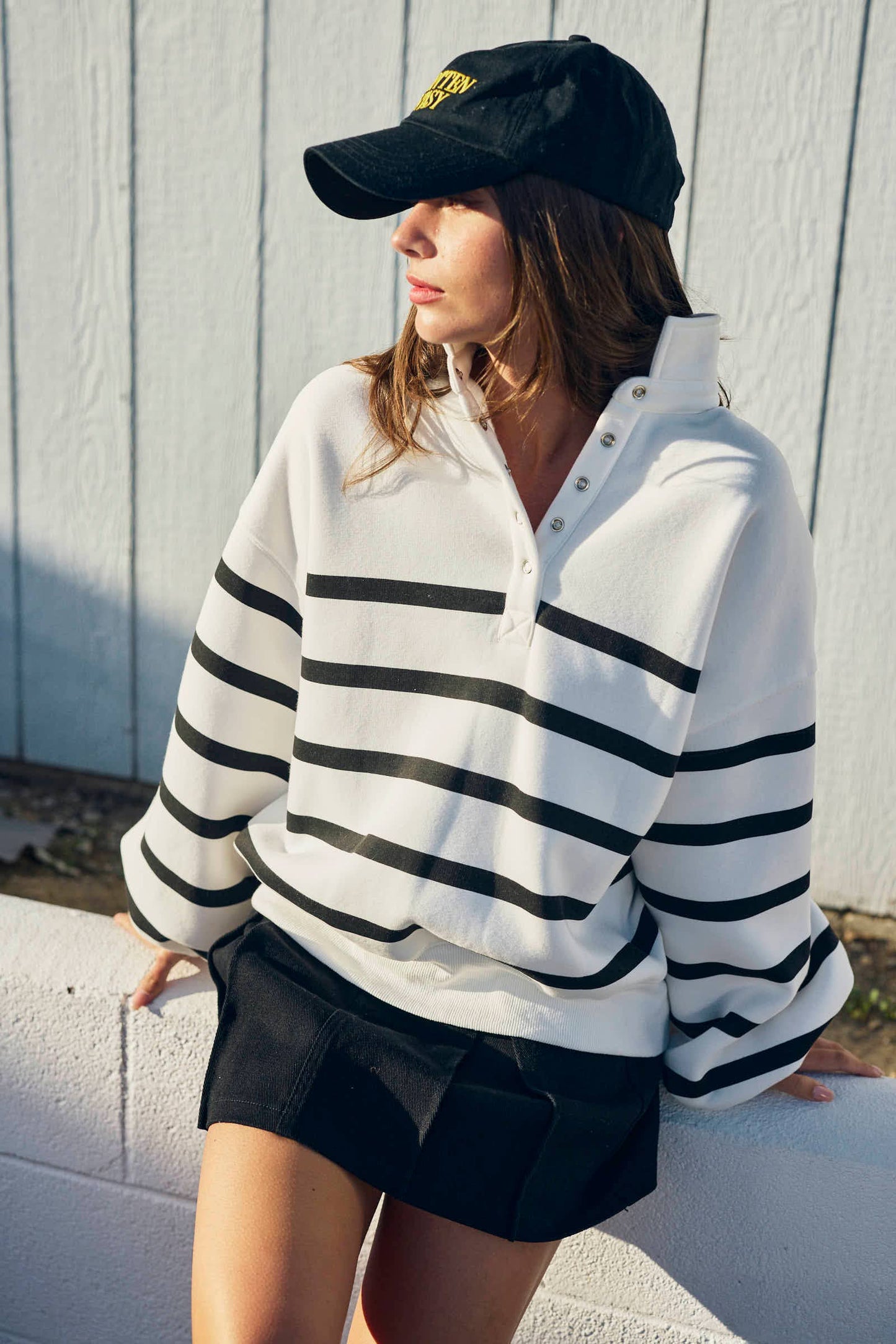 Snap Button Striped Pullover