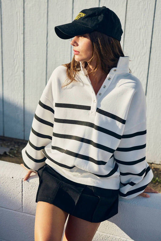 Snap Button Striped Pullover