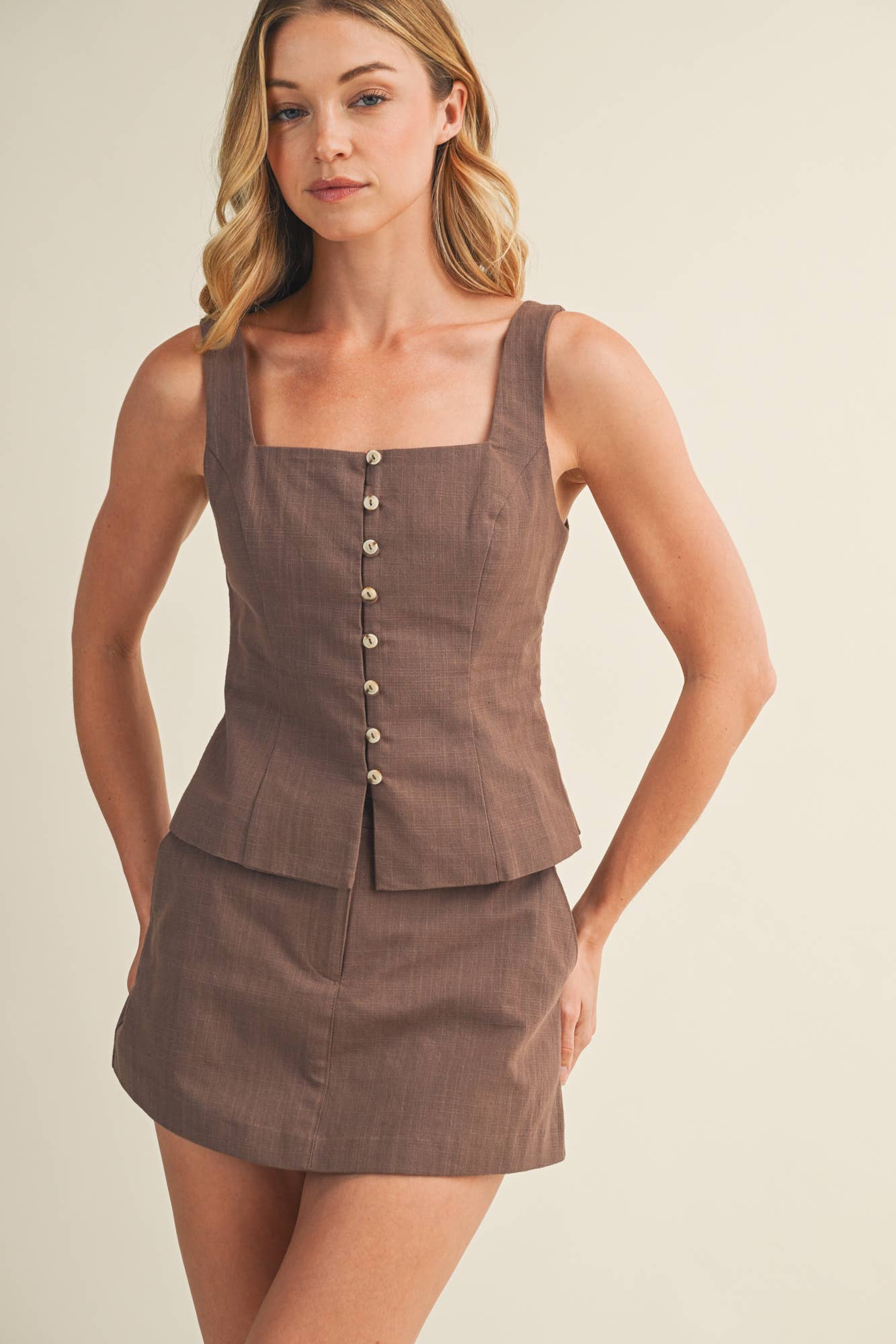 TAILORED SQUARE NECK BUTTON THROUGH TOP - Jade Creek Boutique