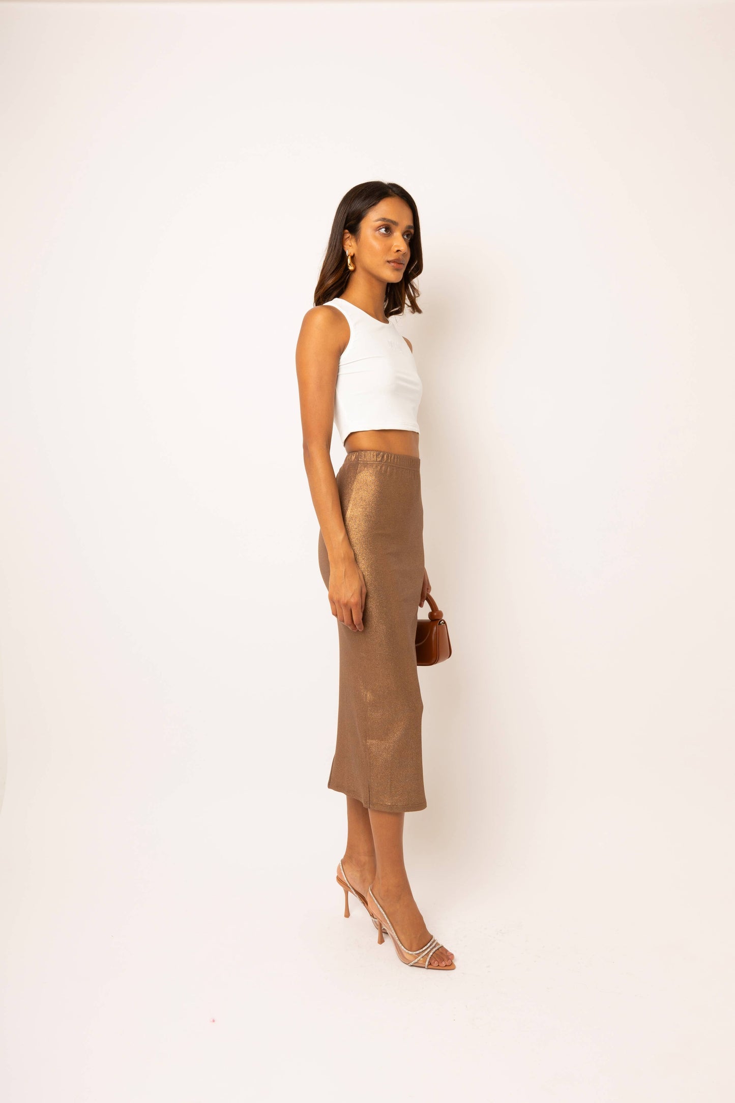 Metallic Latte Midi Skirt