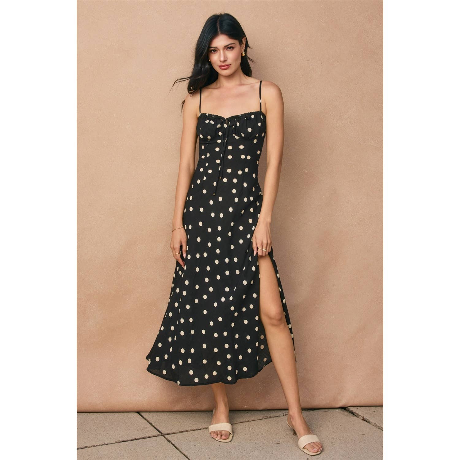 Polka Dot Front Tie Slit Maxi Dress - Jade Creek Boutique
