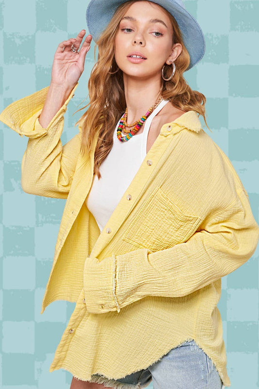 Butter Yellow Soft Washed Gauze Button Down Shirt