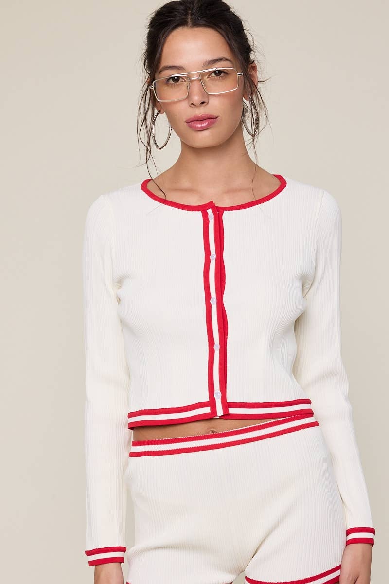 Crimson Cream Trim Cardi