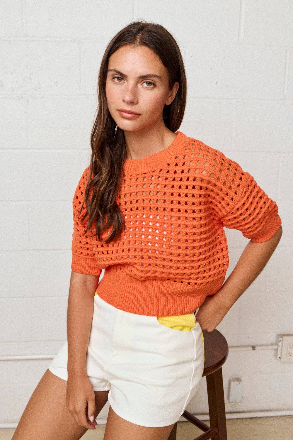 Orange Cropped Crochet Top