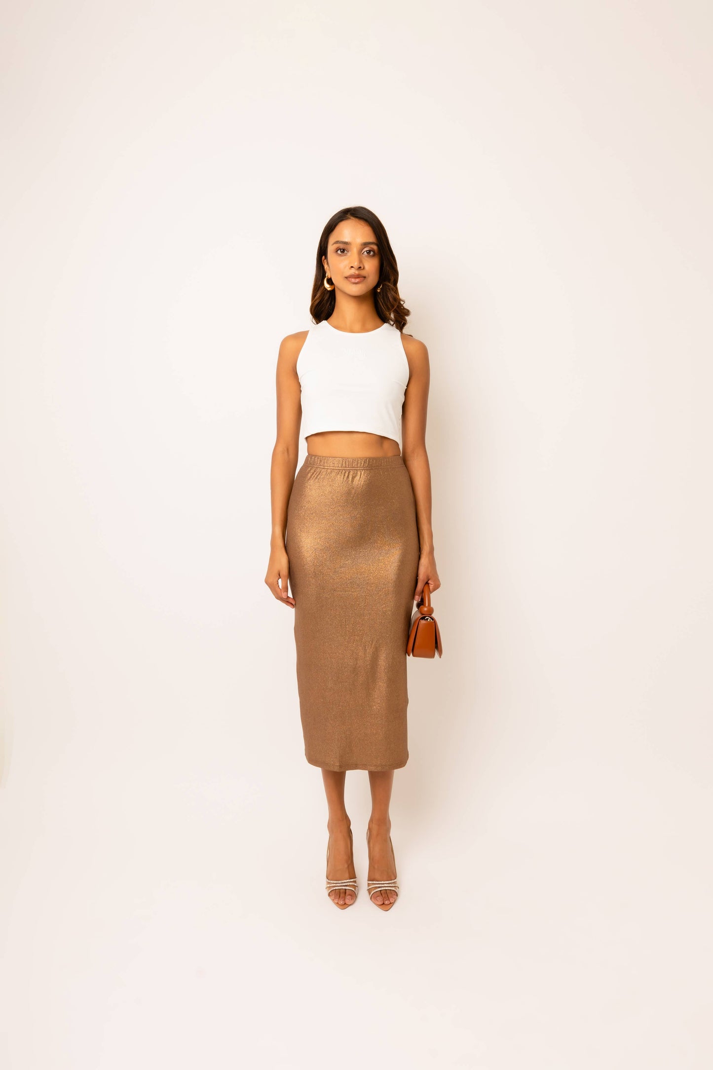 Metallic Latte Midi Skirt