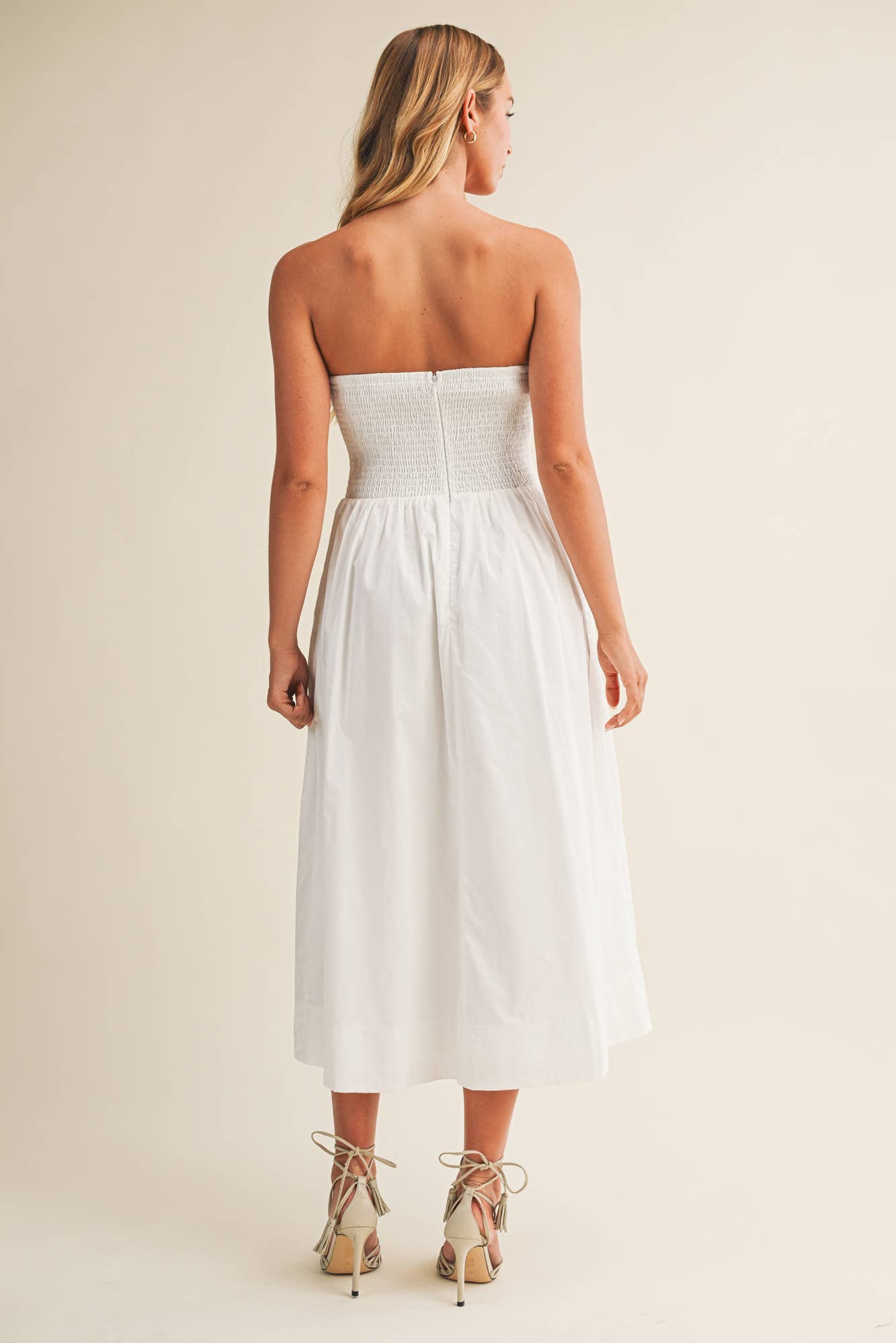 PINTUCK&SMOCKED BODICE STRAPLESS DRESS - Jade Creek Boutique