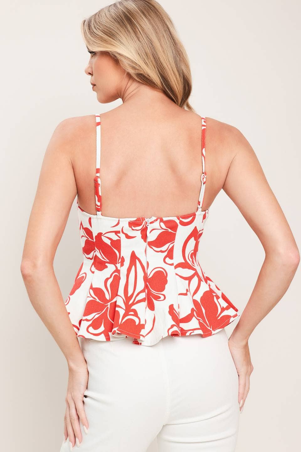 Red White Tropical Printed Tencel Top