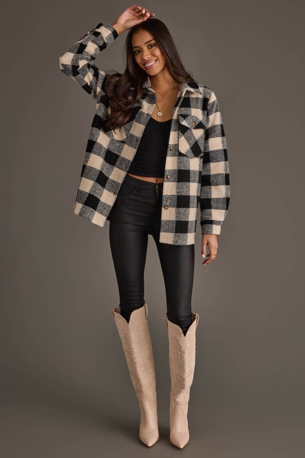 Black & Cream Plaid Jacket - Jade Creek Boutique