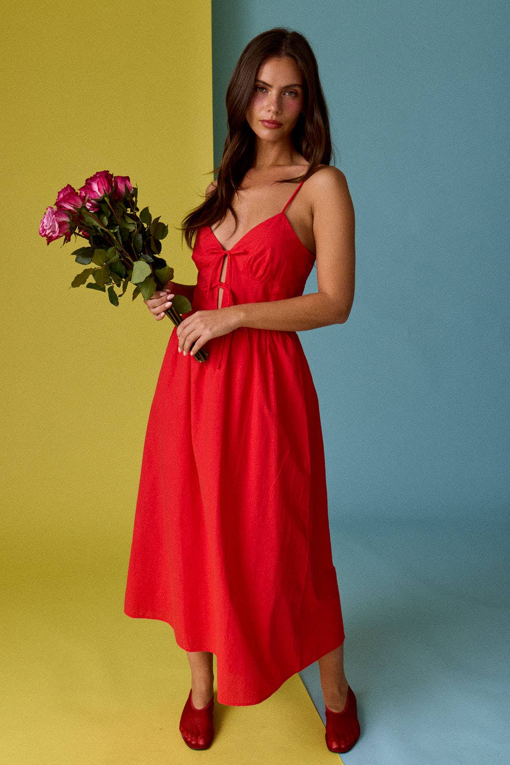 Red Tie Front Midi Cami Dress - Jade Creek Boutique