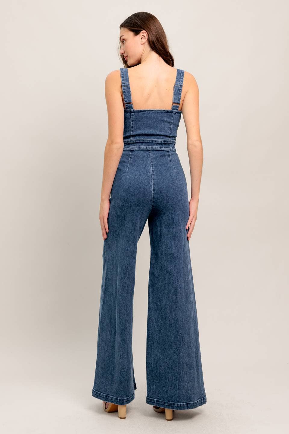 Retro Sweetheart Neckline Dark Wash Denim Jumpsuit