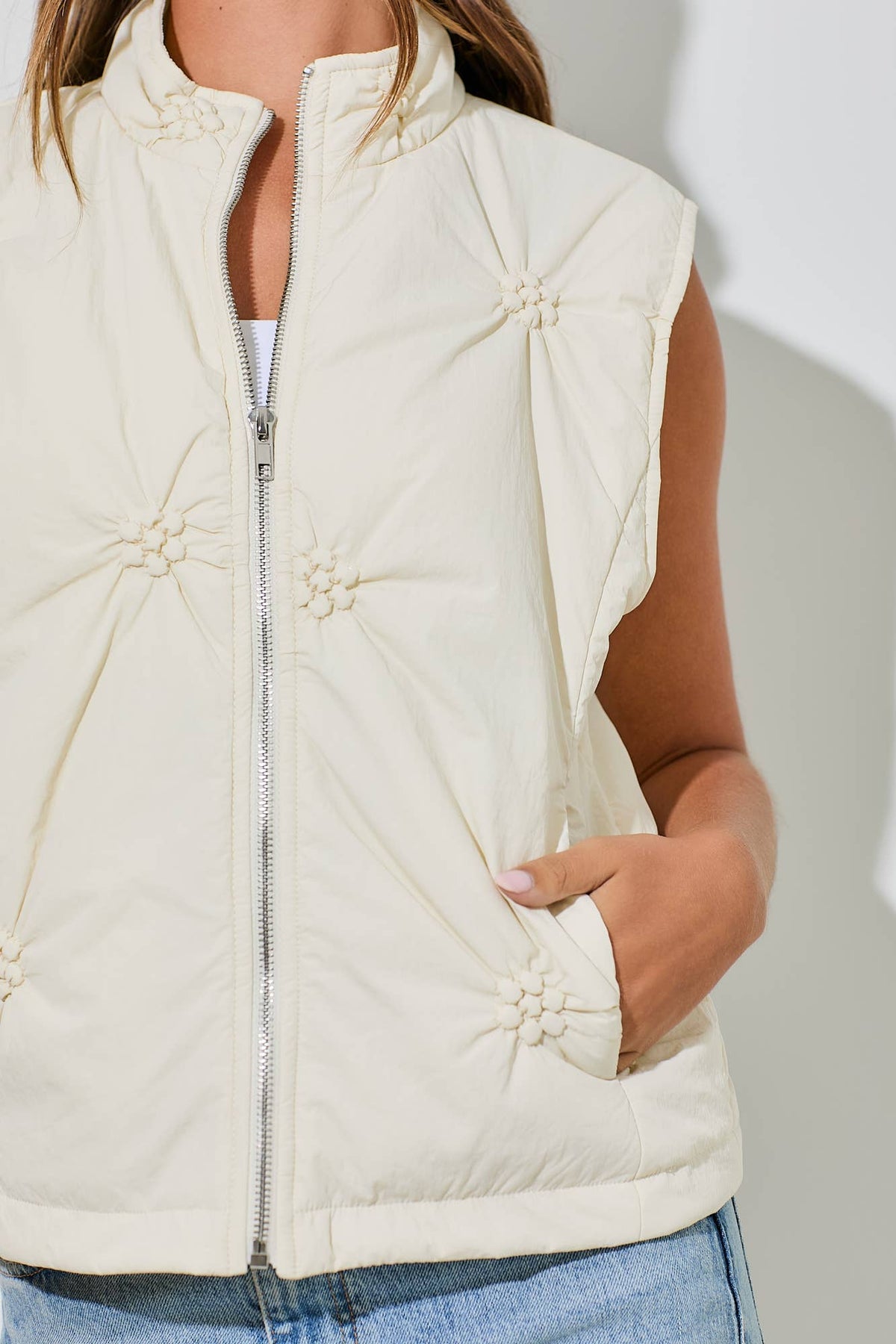Mini Rosette Detail Puffer Vest