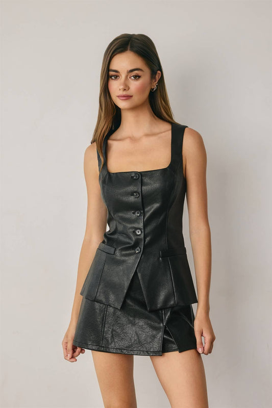 Faux Leather Tailored Vest Top