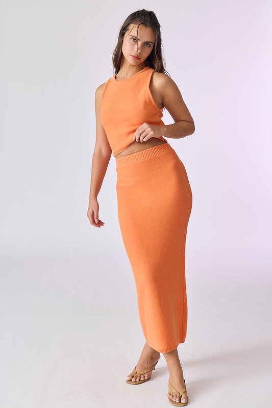 Tangerine Sleeveless Knit Top And Maxi SET