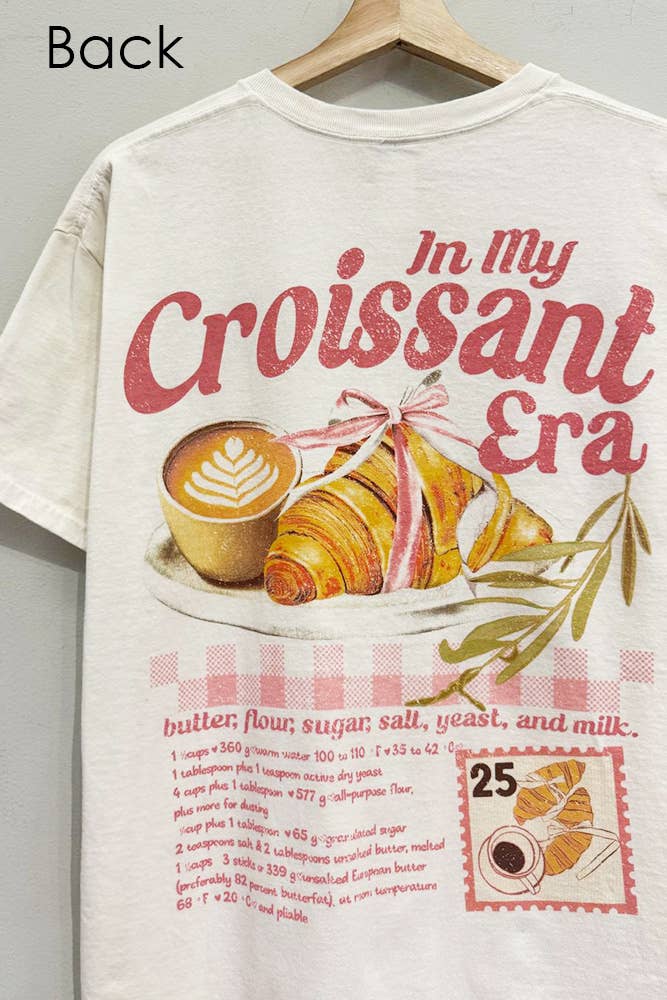 Croissant Cafe Front and Back Print Cream T-Shirt - Jade Creek Boutique