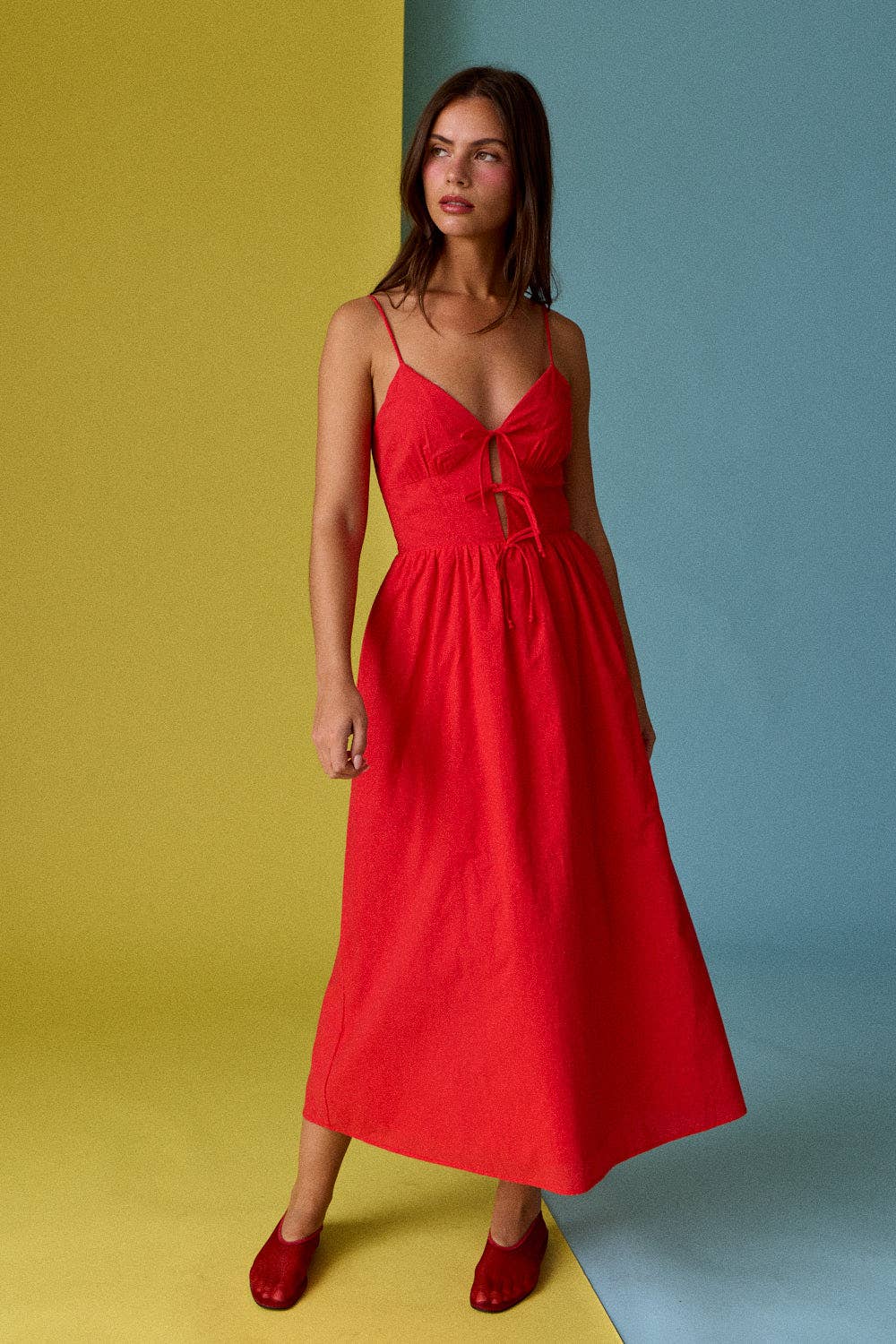 Red Tie Front Midi Cami Dress - Jade Creek Boutique