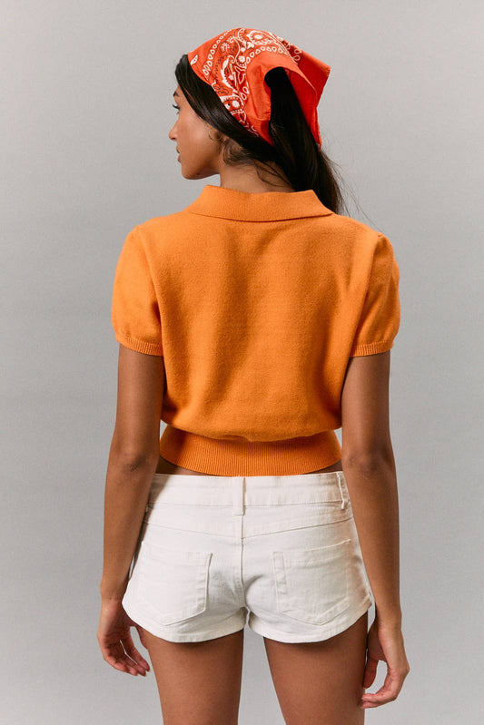 Collared Short Sleeve Knit Top