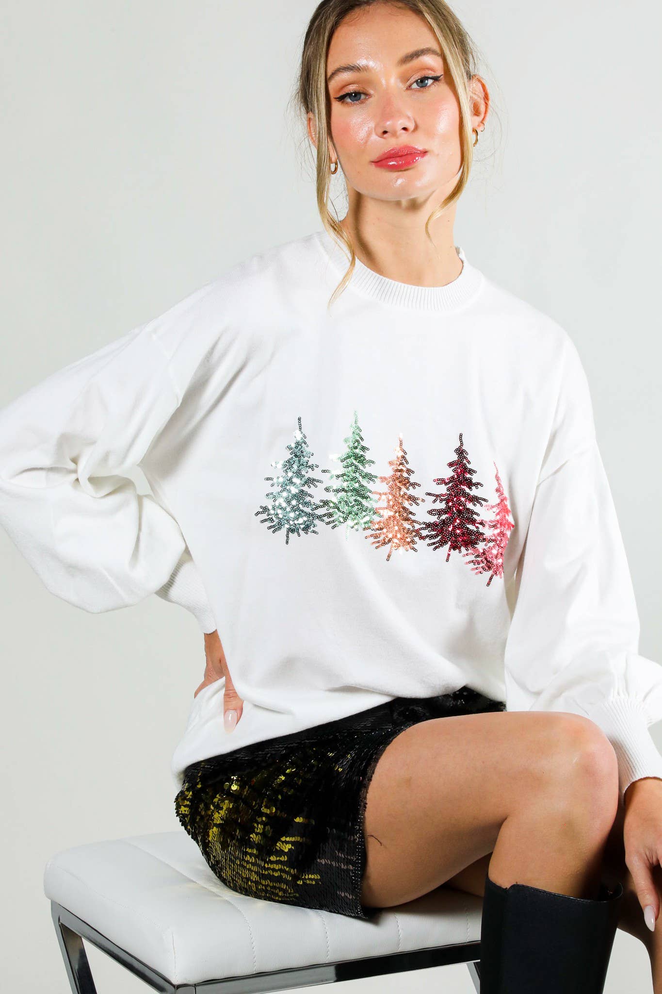 Christmas Tree Sequin Sweater, Two Colors