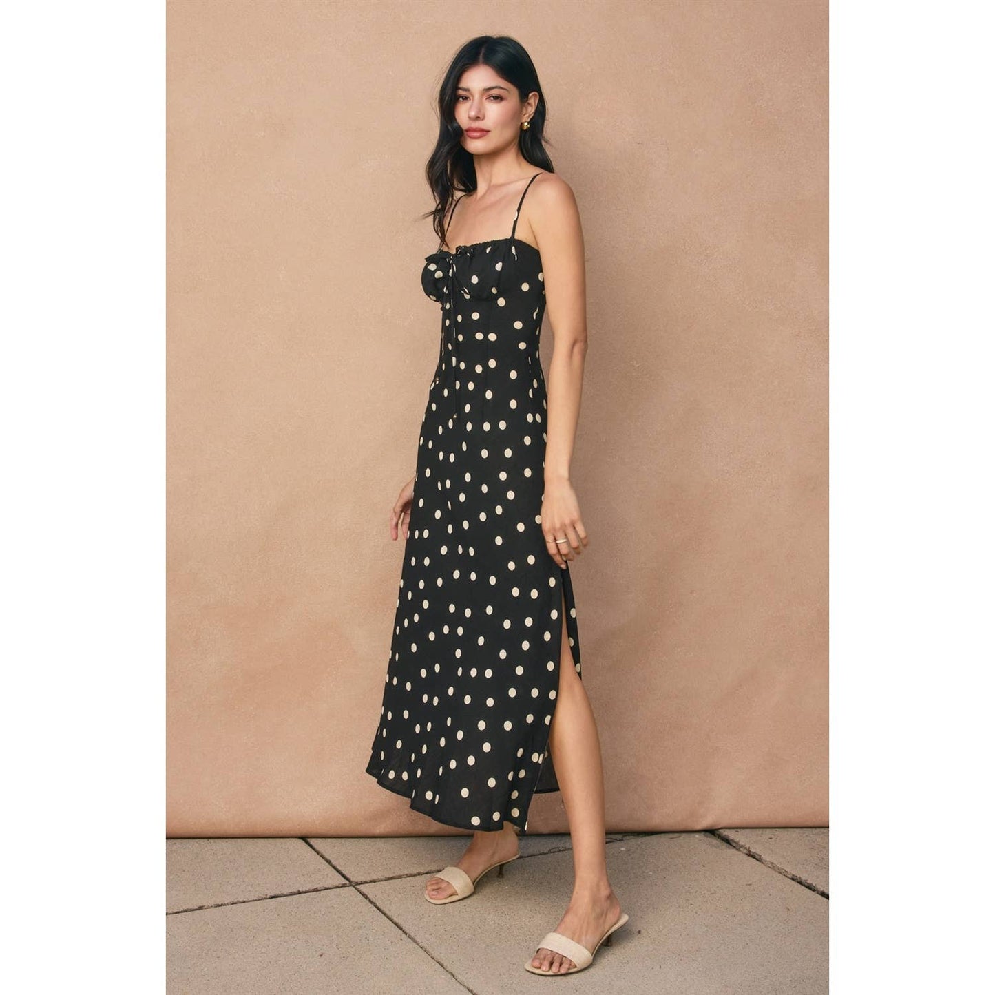 Polka Dot Front Tie Slit Maxi Dress - Jade Creek Boutique