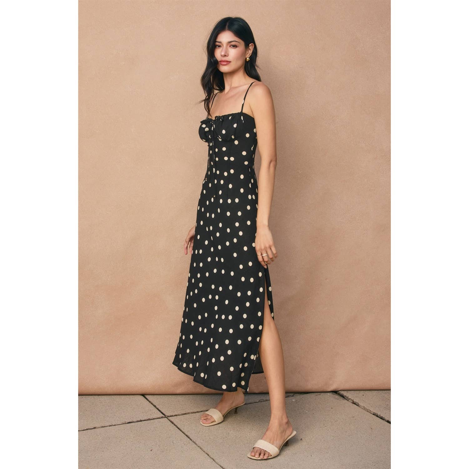 Polka Dot Front Tie Slit Maxi Dress - Jade Creek Boutique
