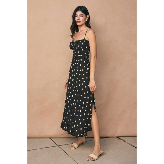 Polka Dot Front Tie Slit Maxi Dress - Jade Creek Boutique