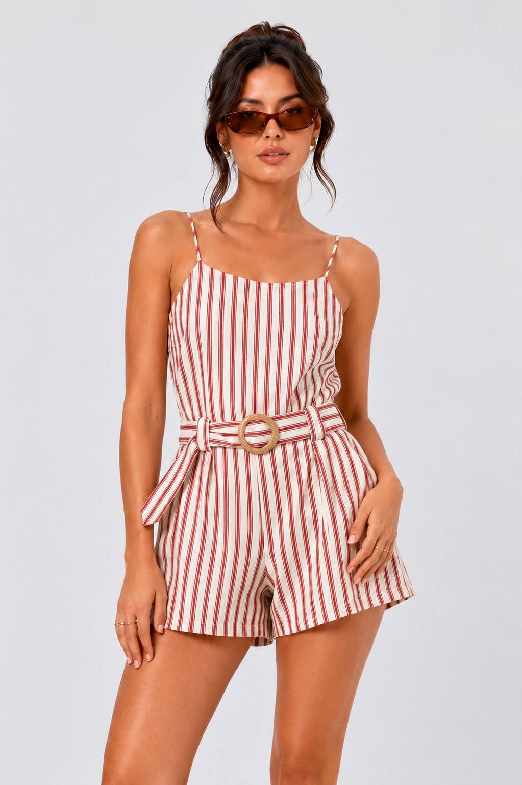 Crimson Cream Striped Romper