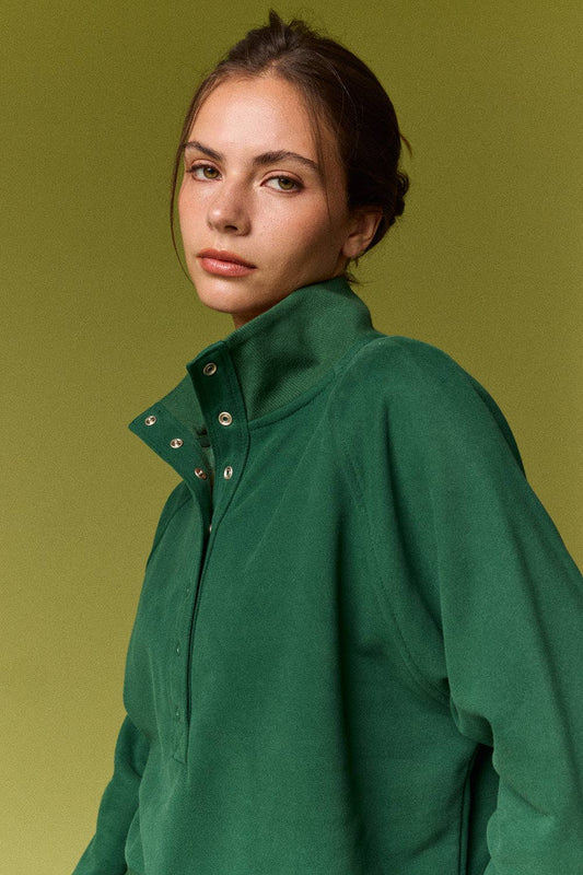 Hunter Green Snap Mock Neck Pullover