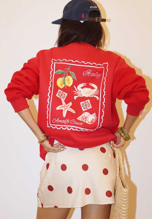 Red Almalfi Coast Italy Crewneck - Jade Creek Boutique