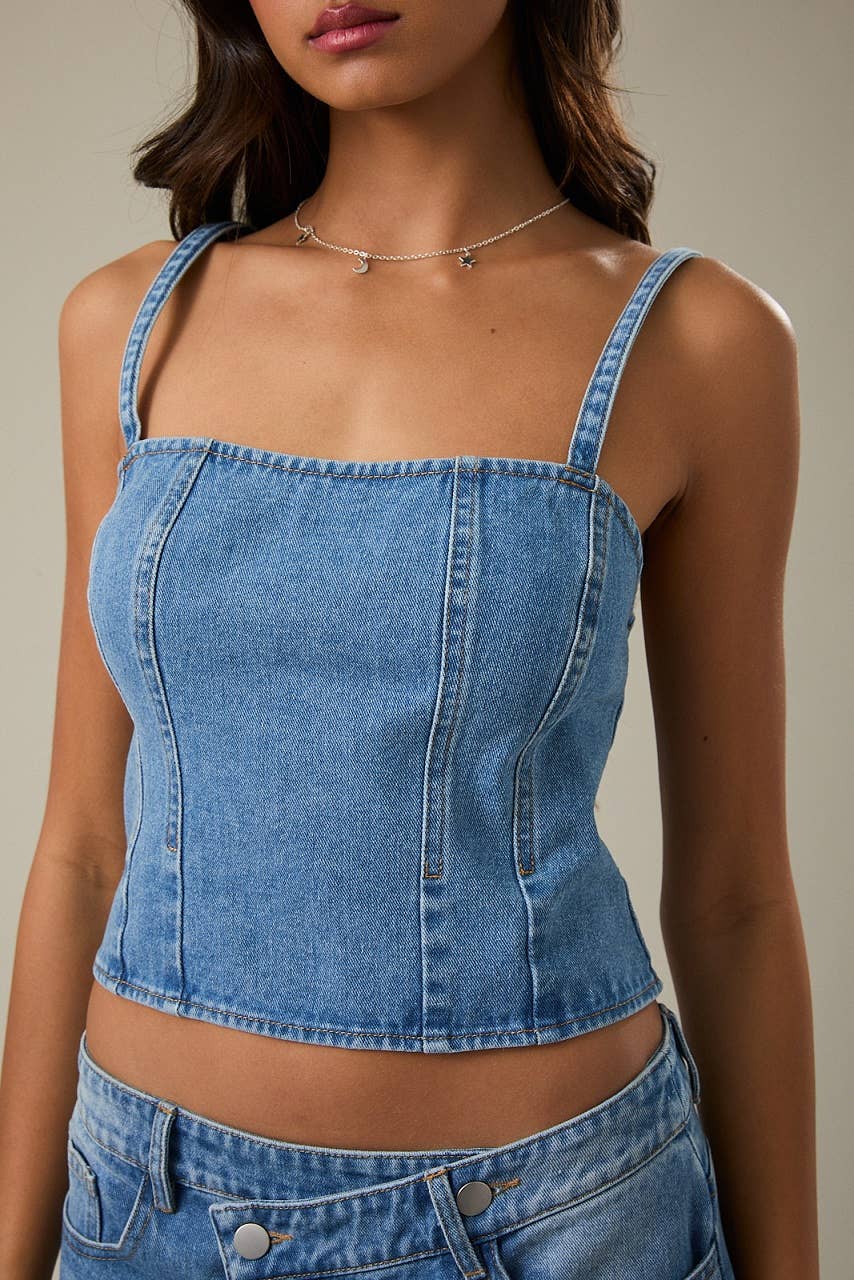 Denim Top with Cami Strap - Jade Creek Boutique
