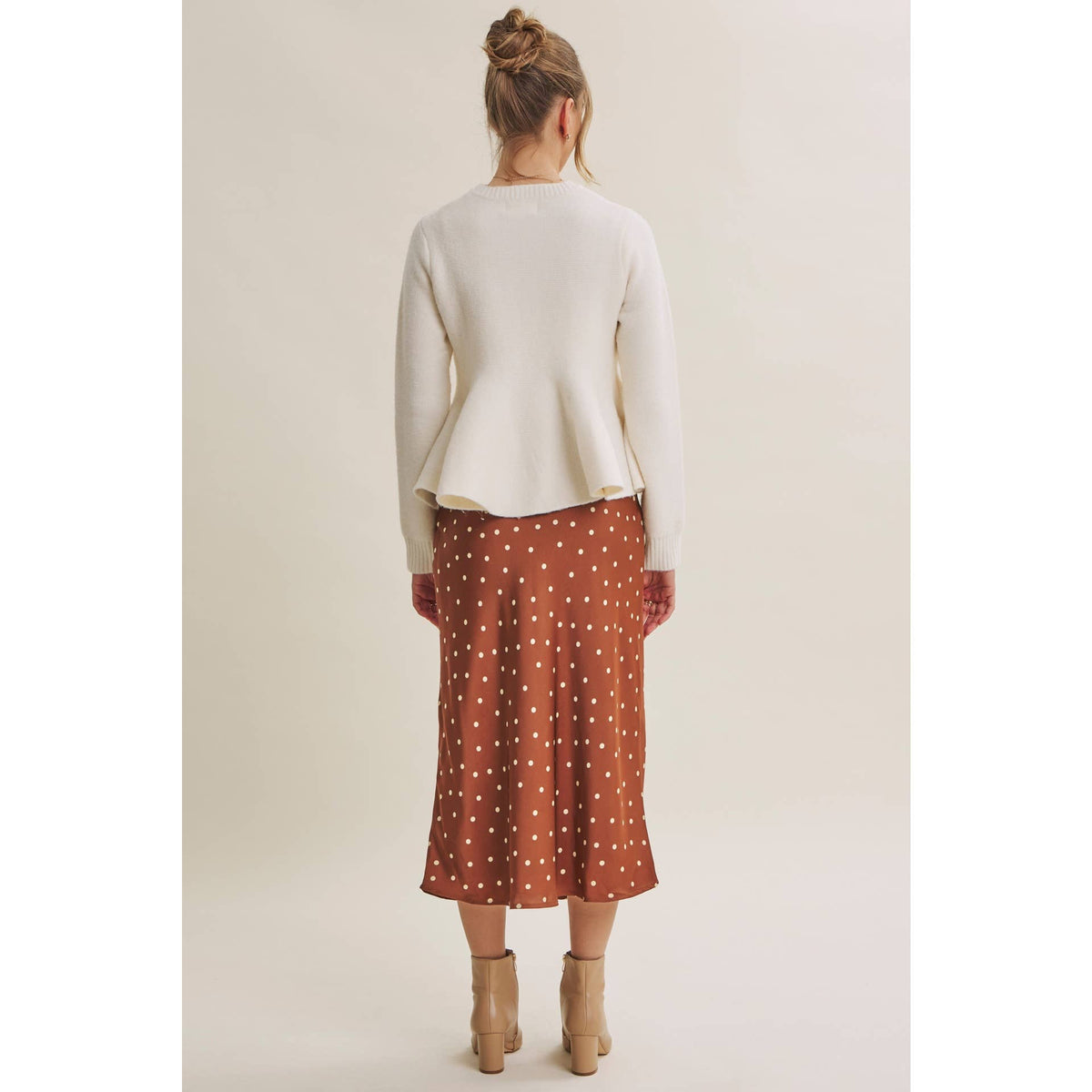 Caramel Classic Dot Midi Skirt