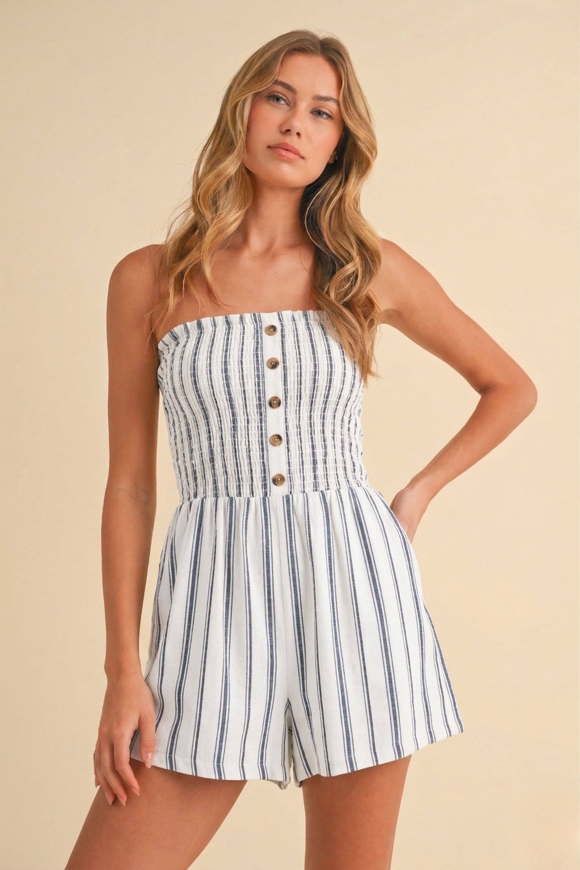 Striped Button Down Romper - Jade Creek Boutique