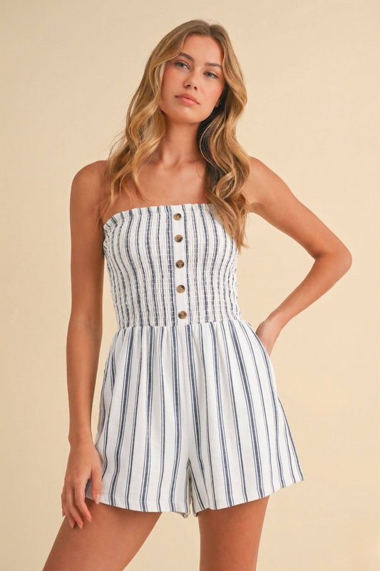 Striped Button Down Romper - Jade Creek Boutique