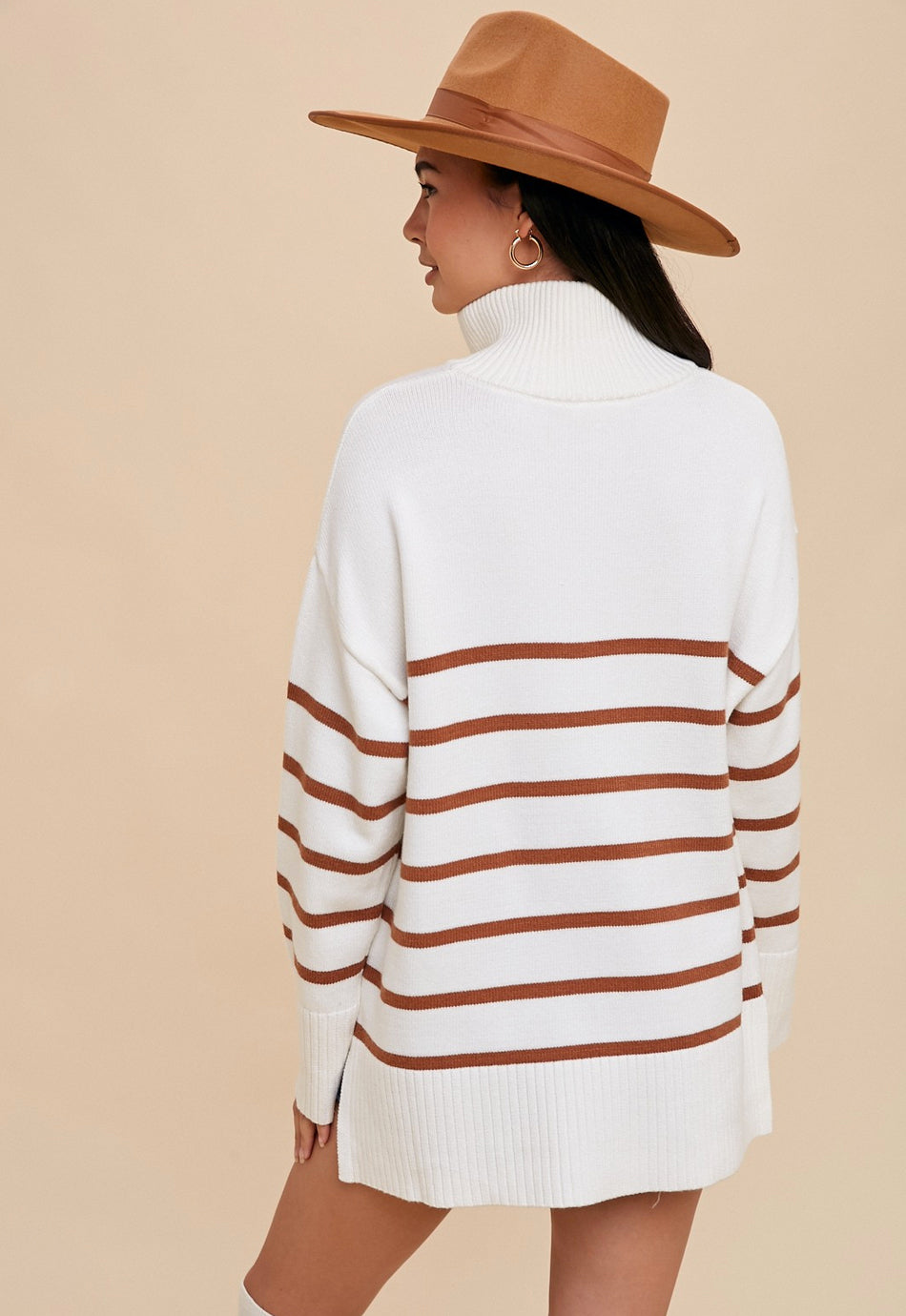 Half Zip Striped Camel Sweater